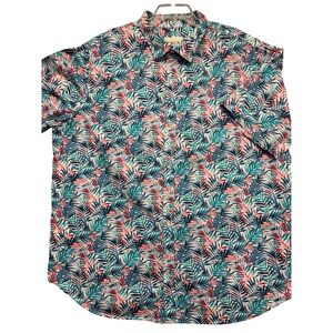 True Nation Mens 2XLT Tropical Palm Leaf Button Down‎ Shirt Short Sleeve Cotton